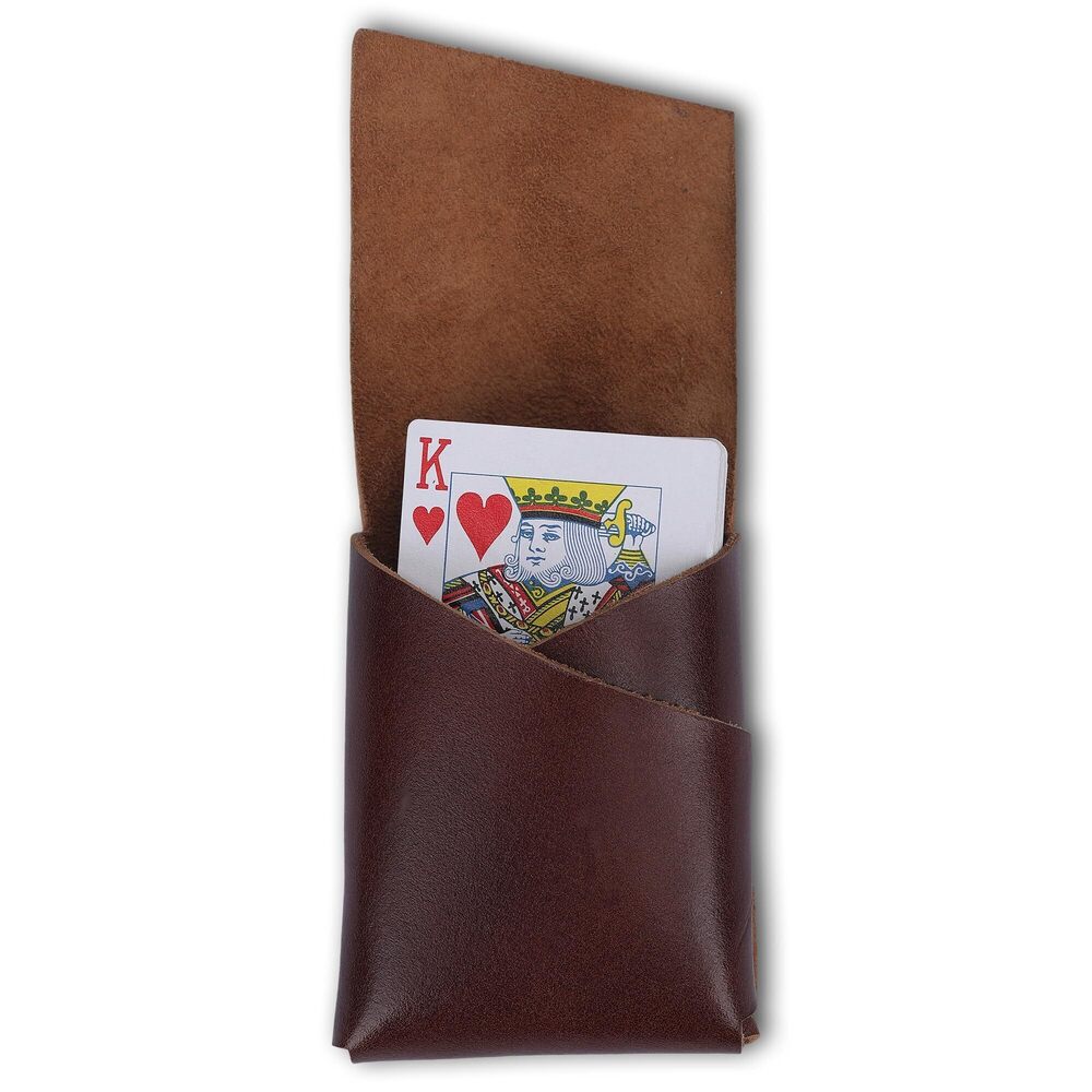 1017 Elegant Full-Grain Leather Playing Card Holder - Handcrafted, Secure